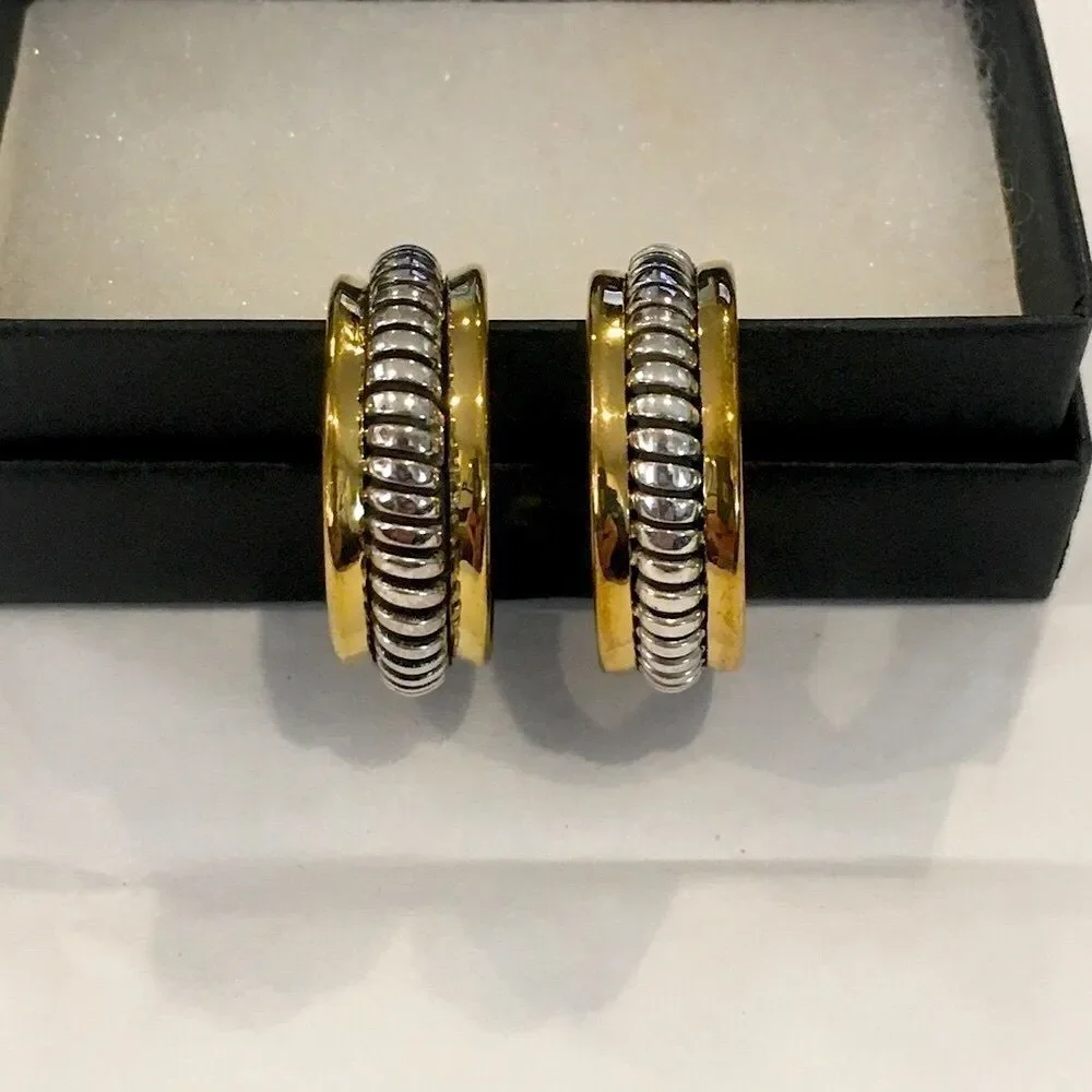 SILPADA Sterling Silver 925 Two Tone Hoop Earrings P0382 - Picture 10 of 16